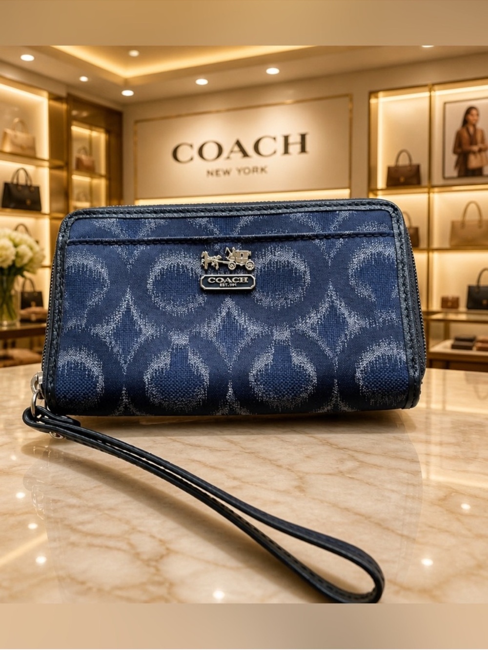 Coach denim blue Signature Canvas Wristlet Wallet